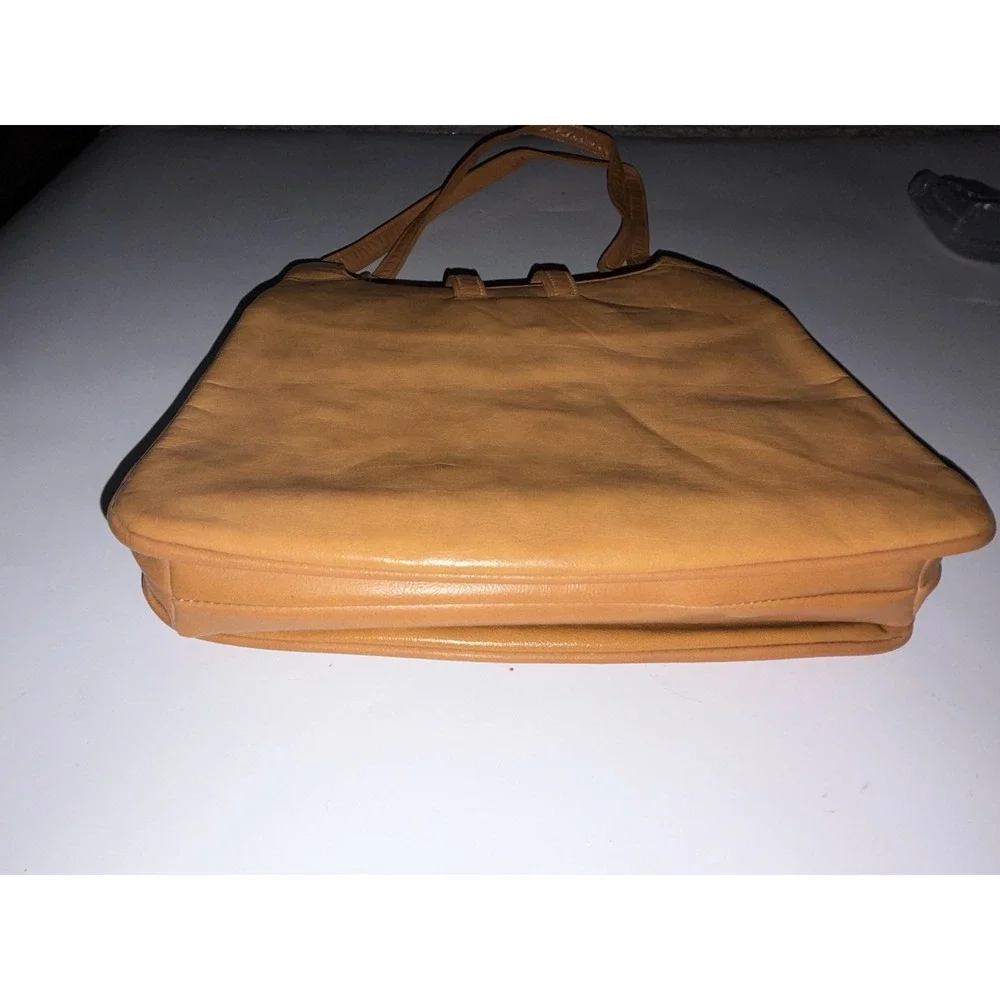 VTG 70s Florentino Yellow Mid Century Triple Pocket  Kiss Lock Clasp Leather EUC